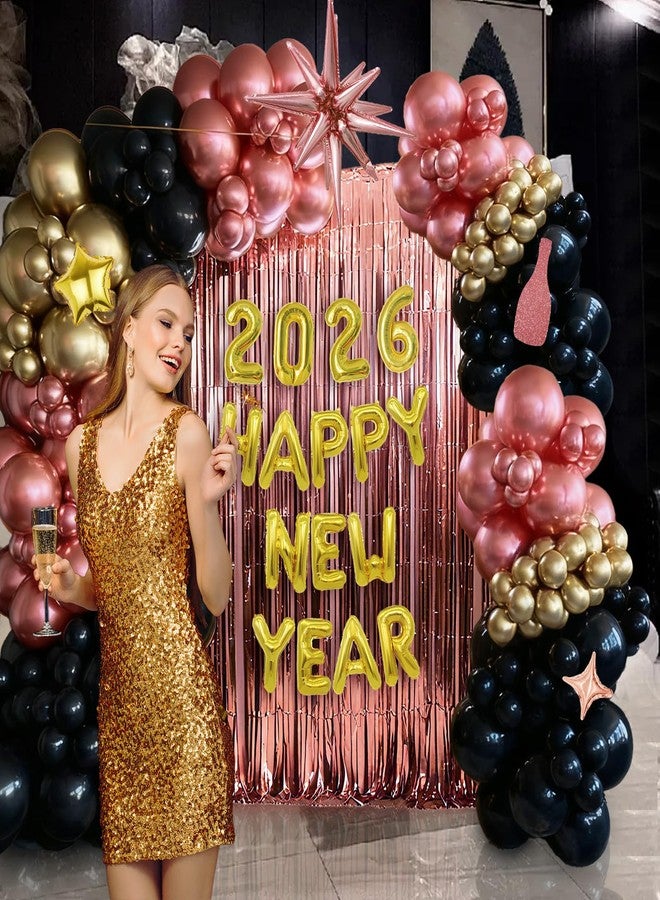 Janinus New Year Balloon Garland Arch Kit for New Year Decorations 2026 - Rose Gold Black and Gold Balloons Different Sizes 5 12 18 Inch new year Eve Balloons Arch - Image 3